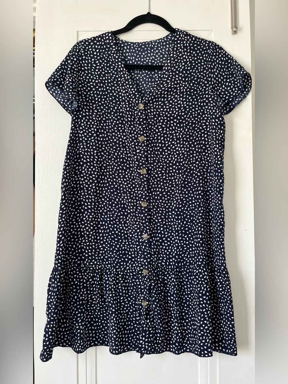 Amazon Navy and White Dot Button-Front Mini Dress